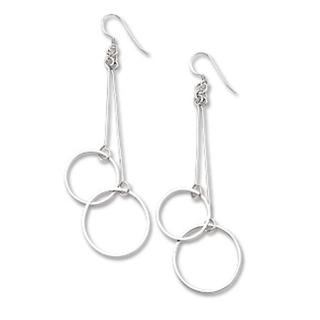 Long 2-Circle Shiny Dangle Earring - Click Image to Close